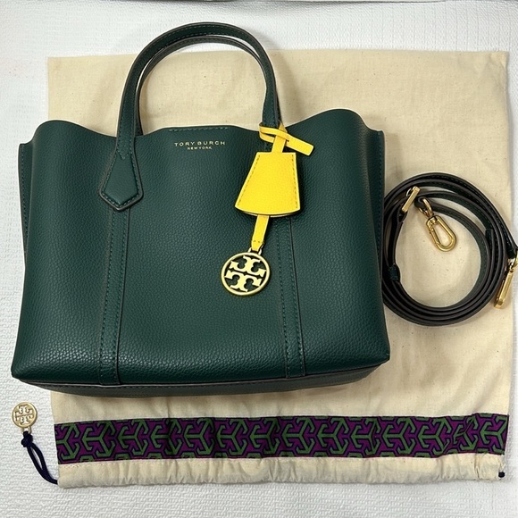 TORY BURCH Perry Small Leather Satchel Crossbody Shoulder Bag  Green - Picture 1 of 12